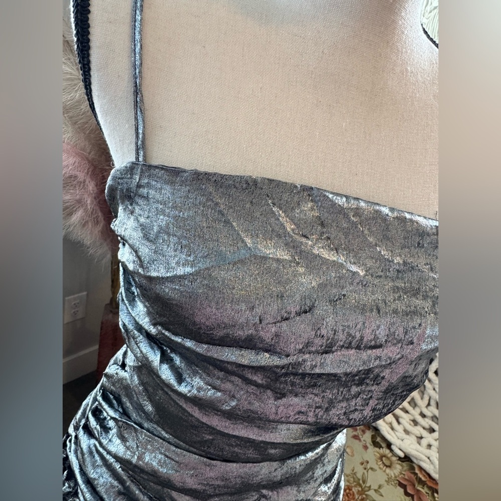 Anthropologie LAMAISÉ Studio Metallic Ruched Dress NWT $298 XS Silver - Picture 3 of 11